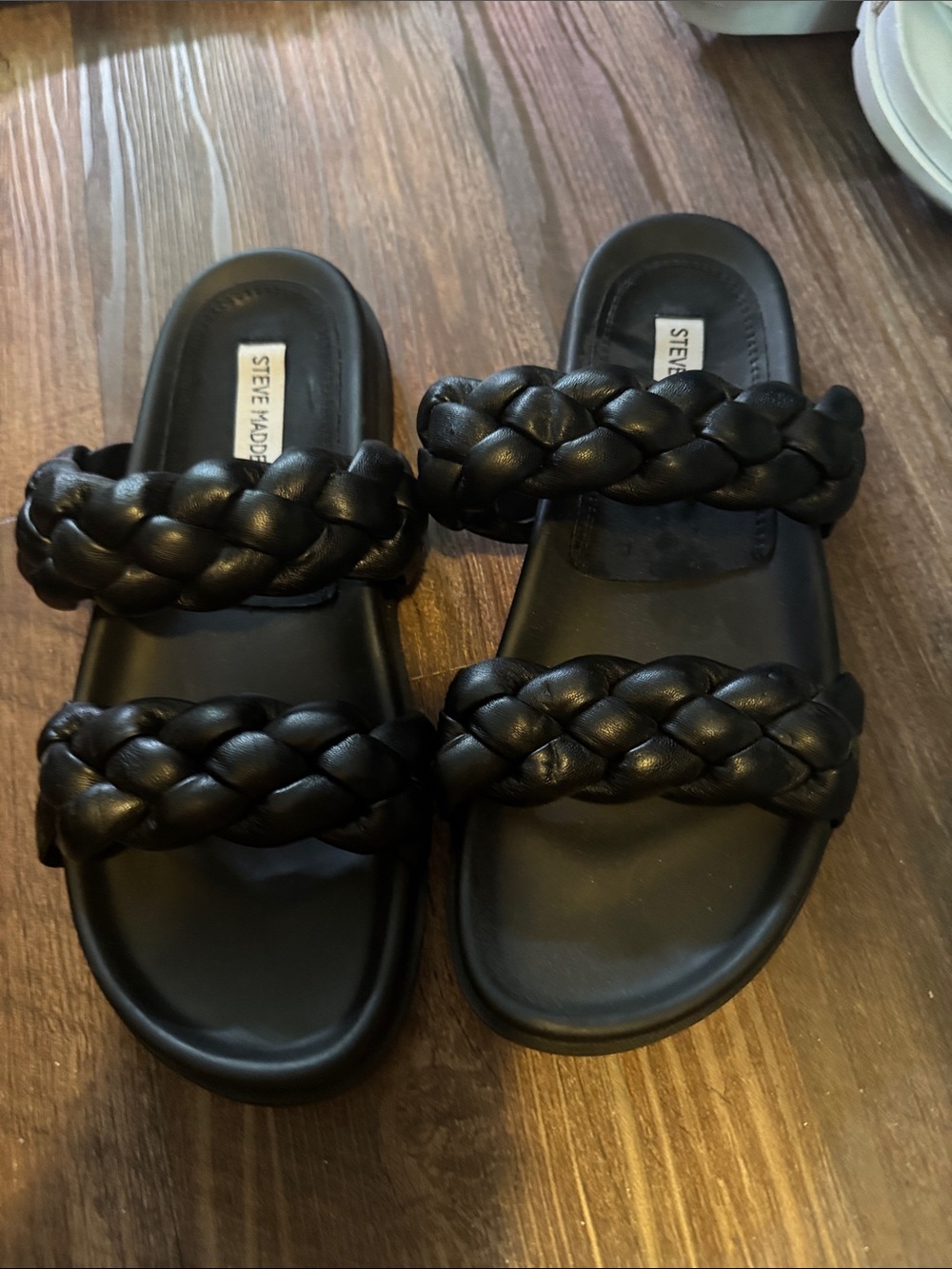 Steve Madden Black Braided Double-Strap Slides